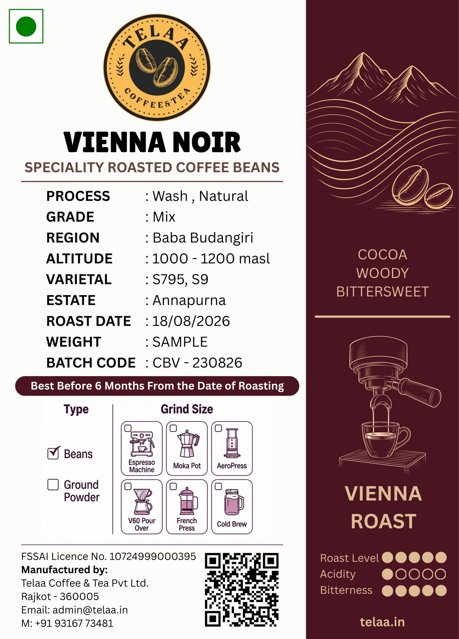 Vienna Noir | Vienna Roast Specialty Coffee | Baba Budangiri Arabica Coffee Beans - Image 3
