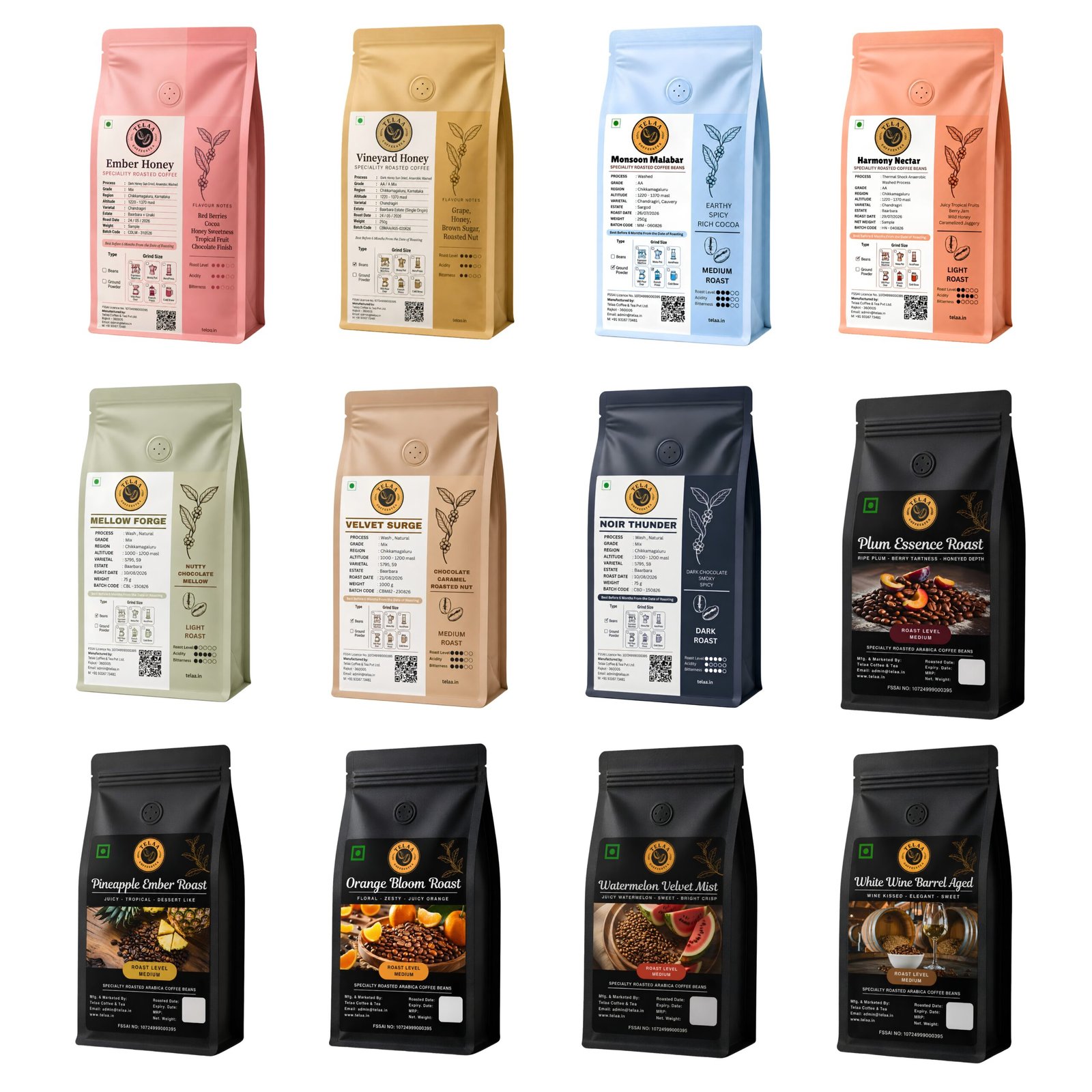 TELAA Specialty Coffee Beans Discovery Collection | 12 × 75g Premium Coffee Beans Sample Pack