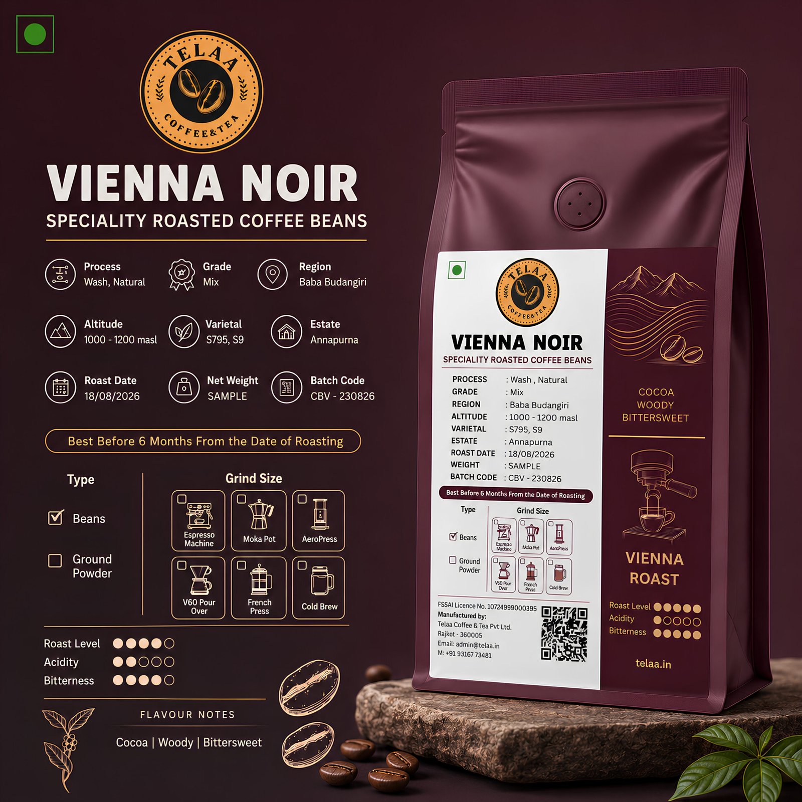 Vienna Noir | Vienna Roast Specialty Coffee | Baba Budangiri Arabica Coffee Beans - Image 2