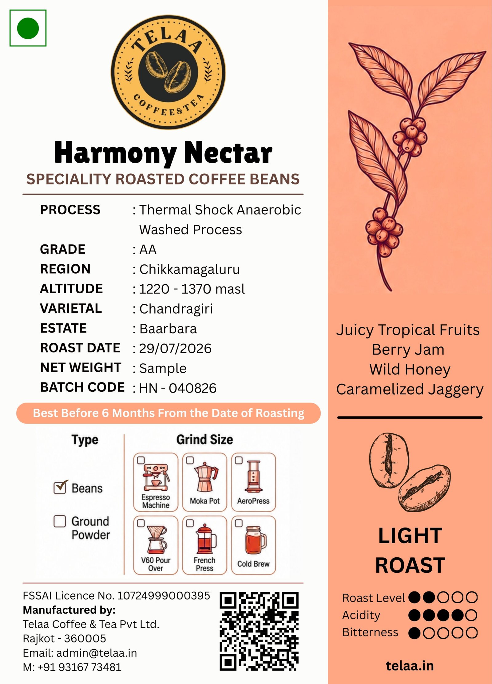 Harmony Nectar | Thermal Shock Anaerobic Washed Specialty Coffee | Chikkamagaluru AA Arabica Coffee Beans - Image 3