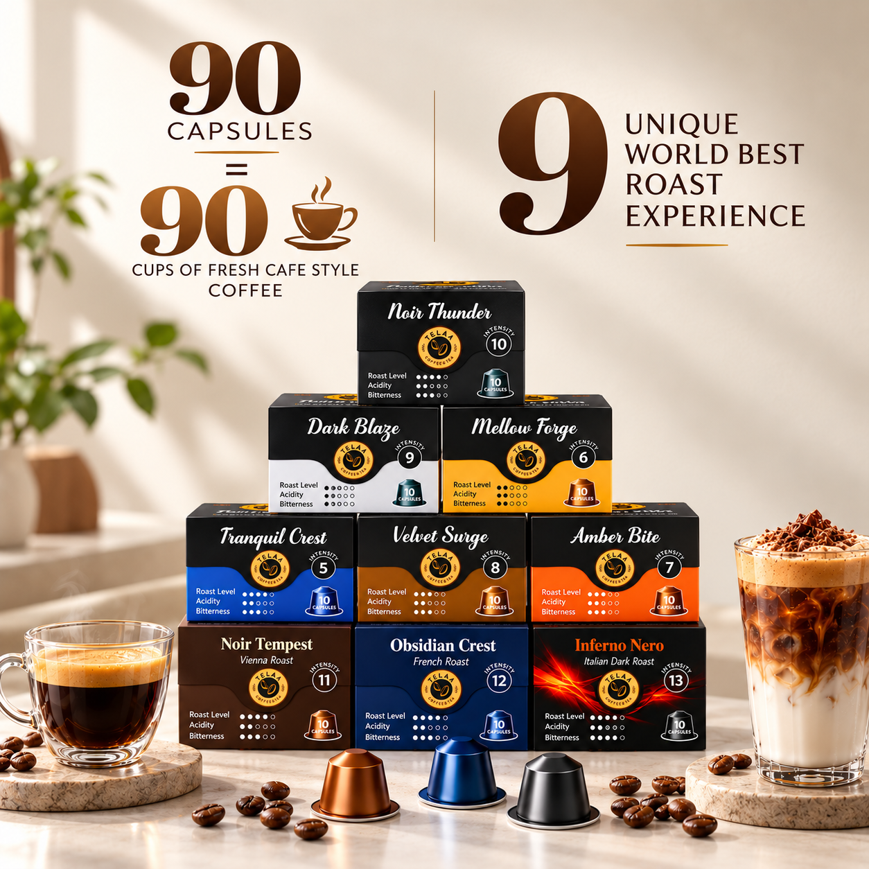 Telaa Signature Coffee Gift Pack – 90 Premium Coffee Capsules | 9 Signature Roasts | Nespresso® Original Line Compatible - Image 3