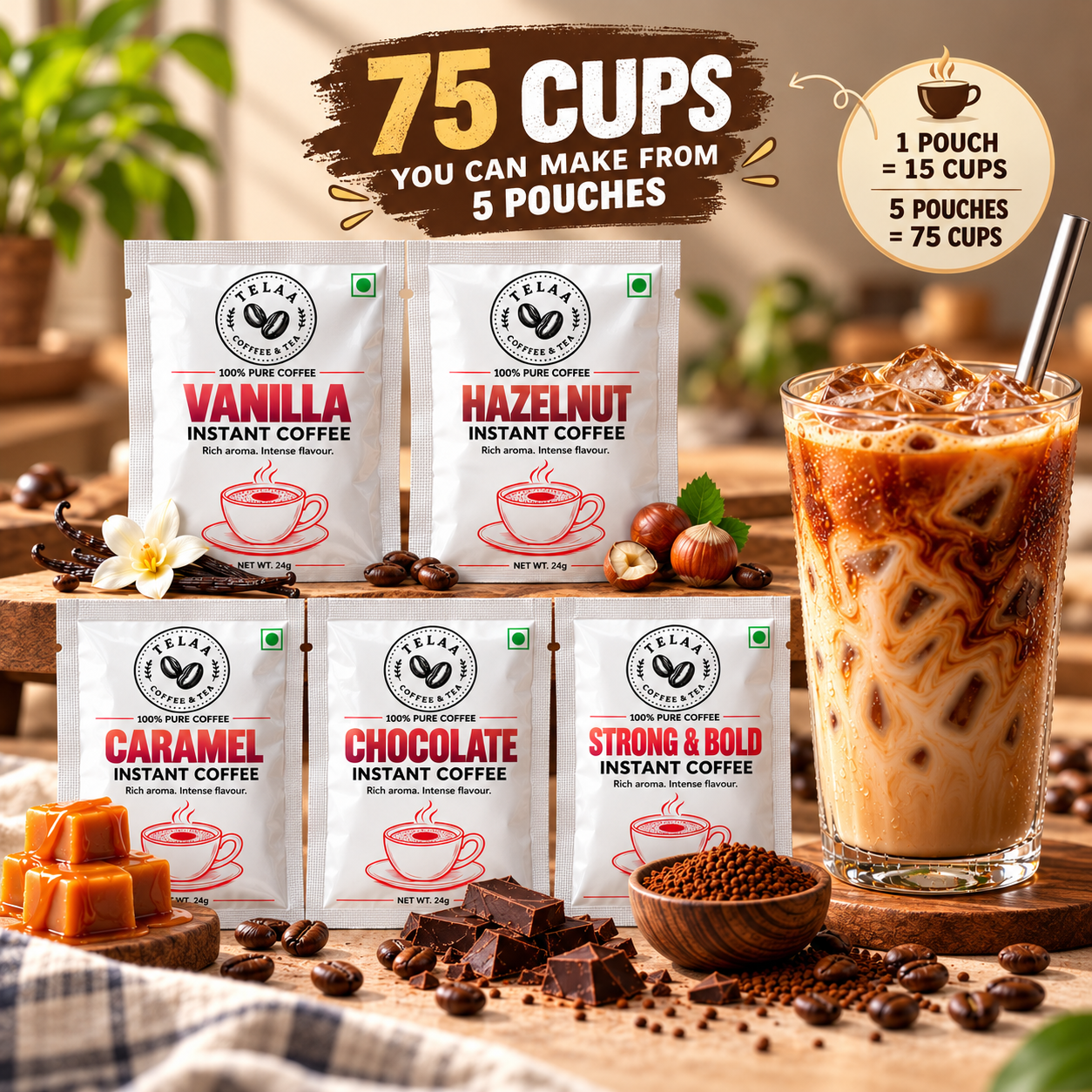 TELAA Premium Coffee Gift Hamper | 83 Cups of Coffee | Easy-Pour Drip Bag Coffee + 5 Instant Coffee Varieties | 100% Arabica | No Machine Required - Image 5